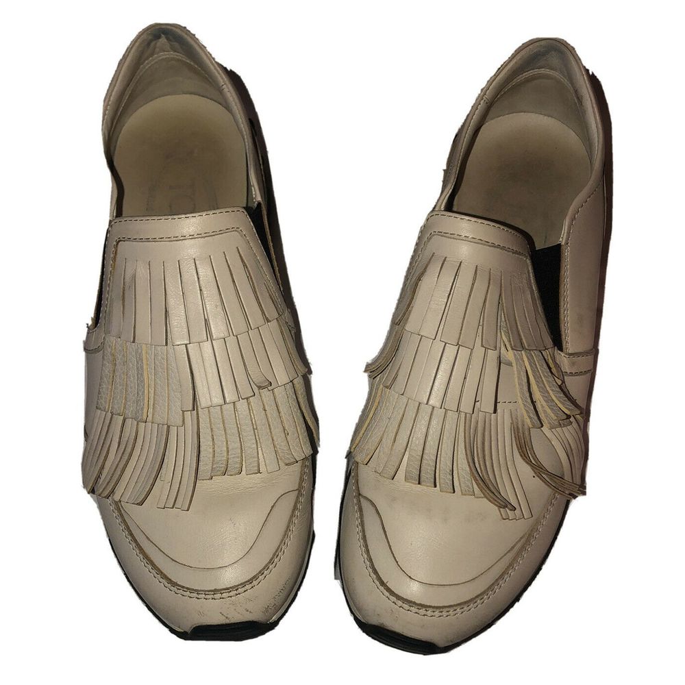 Tod's Fringed Leather Slip-On Sneakers Beige